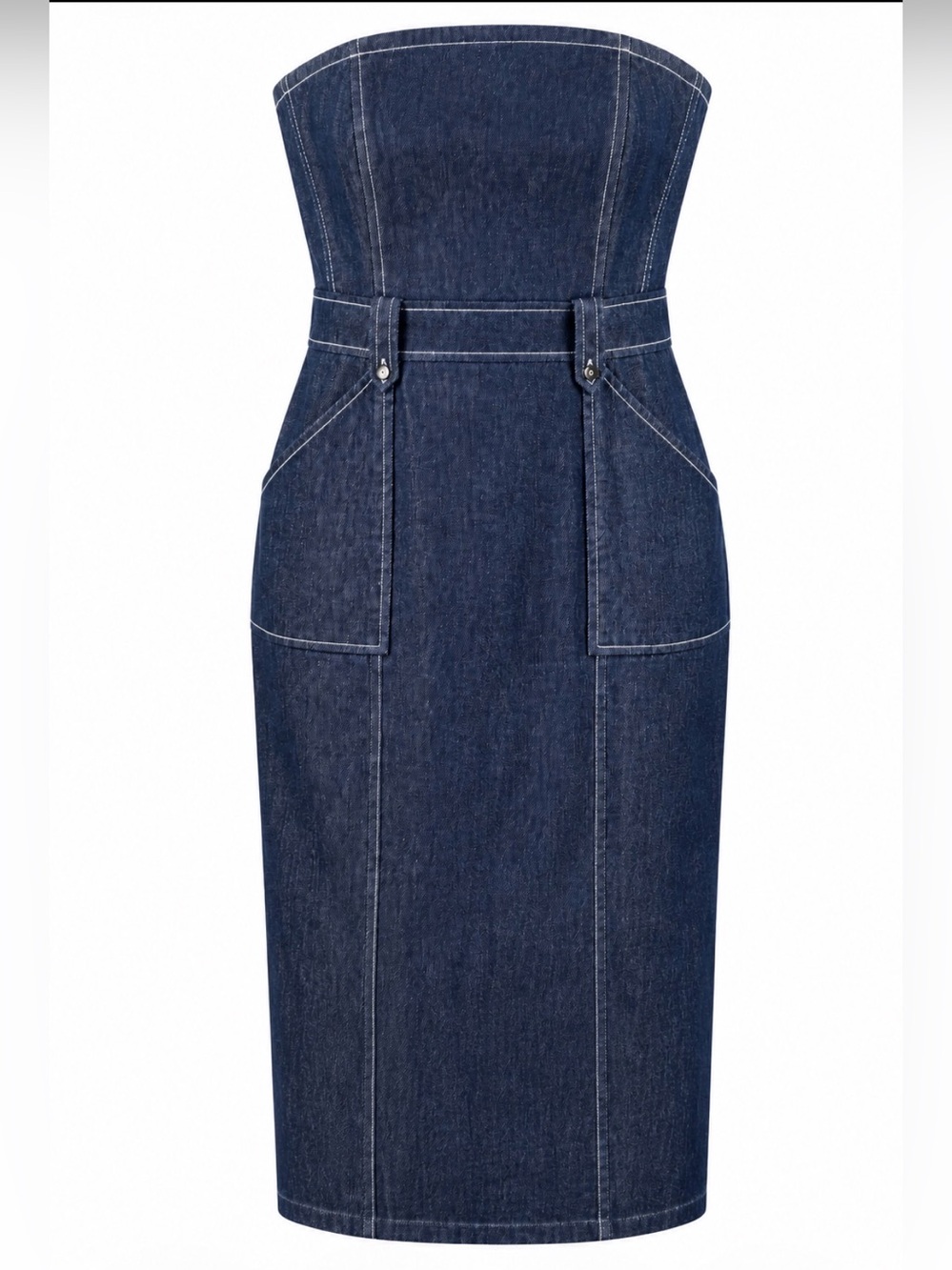 Express Dark Wash Denim Strapless Midi Dress Size 7/8